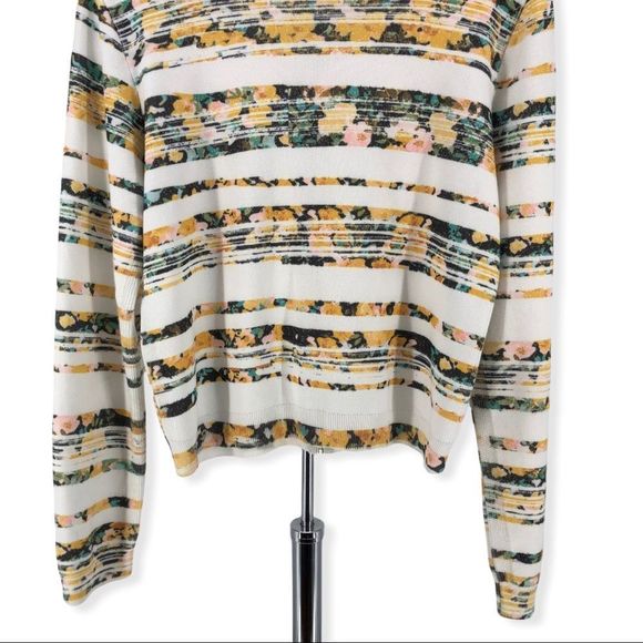 Moth Anthropologie White Array Floral Striped Zip Up Knit Cardigan Sweater - Picture 7 of 11